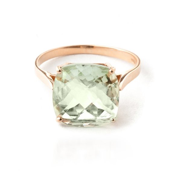 14K GOLD RING W CHECKERBOARD CUT GREEN AMETHYST - Picture 2 of 6